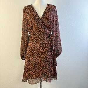 Gianni Bini Leopard Chiffon Wrap Dress Medium